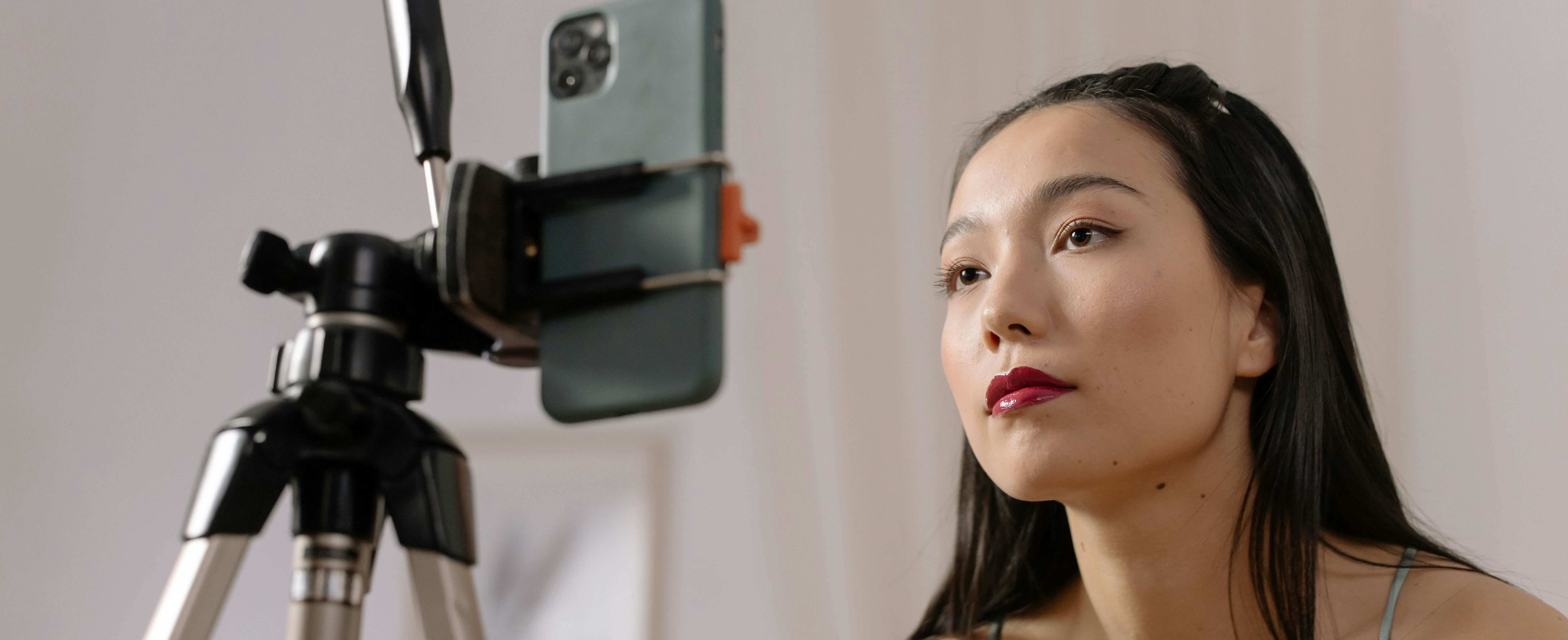 Creator browsing vertical video content on mobile device